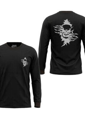 Men's Black Long Sleeve T-Shirt with Skull Graphic Print
